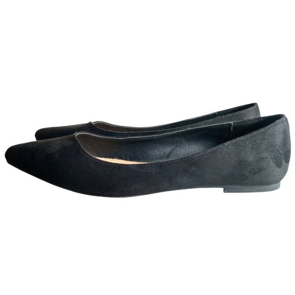 Just Fab Women's Black Flat Pointed Toe Faux Suede Shoes Size 9 - Picture 2 of 10